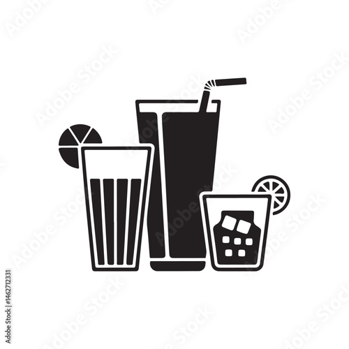 Black Straws and Tumblers Silhouettes Clipart – Summer Drink, Barware Set