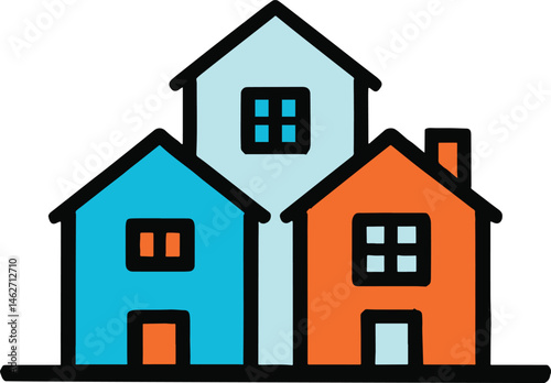 Colorful house flat icon perfect for real estate marketing, property websites, and home rental platforms
