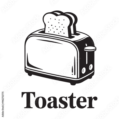 Black Toaster Silhouettes Clipart – 2-Slice Toaster, Popping Toast, Breakfast Appliance Icons