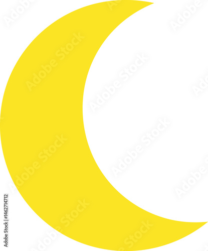 Yellow Crescent Moon,Golden Half Moon,Simple Lunar Crescent Shape Isolated,Bright Yellow Moon Crescent on Transparent Background AI Generative