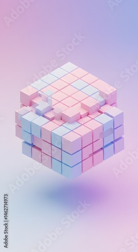 3D cube grid with soft color tones