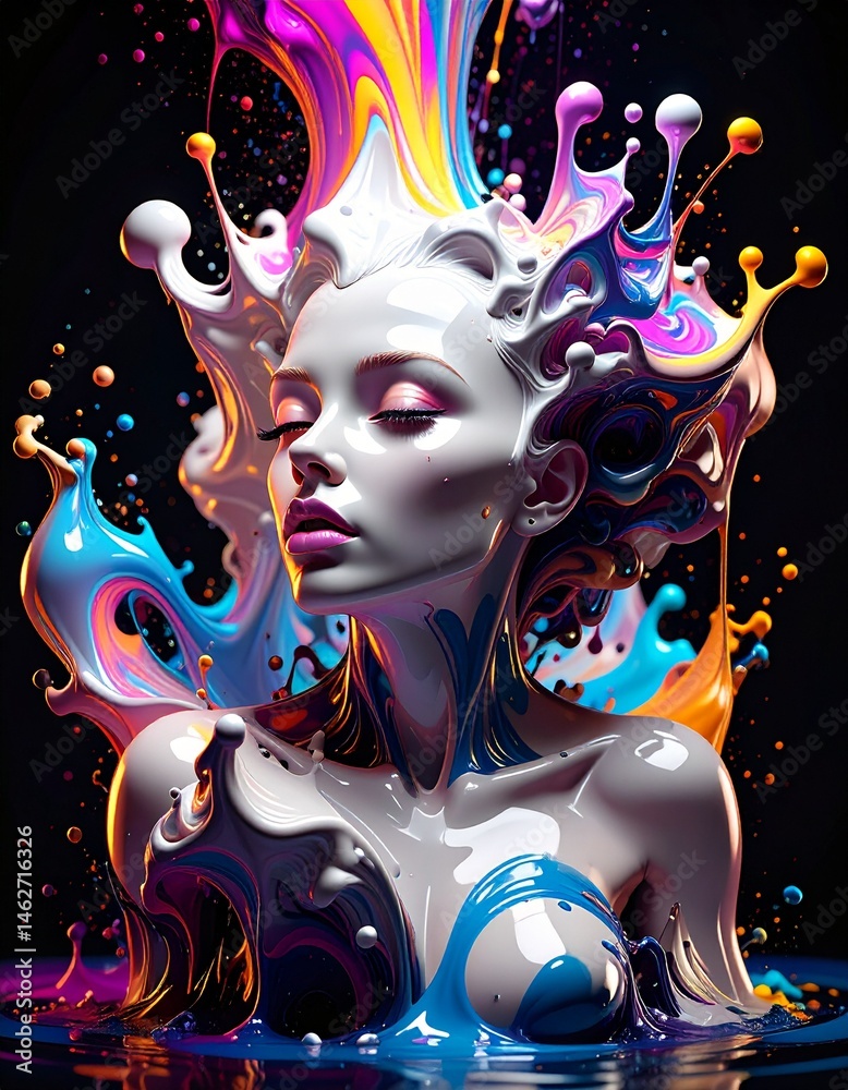 Radiant Beauty in a Splash of Neon Dreams