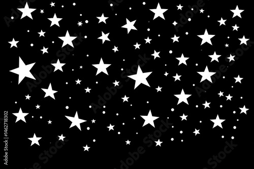 A vast expanse of stars, densely packed on a dark backdrop.  Many white stars of varying sizes and shapes scattered across a black surface, creating a starry night effect