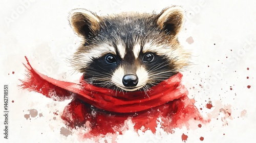 Watercolor Illustration of Raccoon Super Hero Child