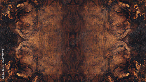 Symmetrical wood grain patterns create a captivating abstract design with organic textures and tones.