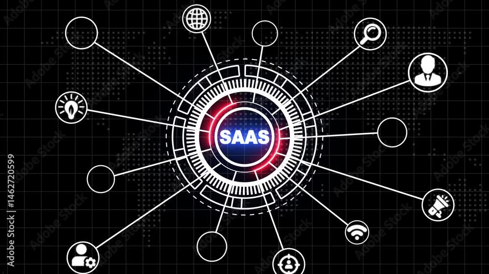 Software as a Service SAAS. Software concept animated on grid background. Business, modern technology, internet and networking concept icon Software as a Service SAAS. Software concept animated on grid background. Business, modern technology, internet and networking concept icon