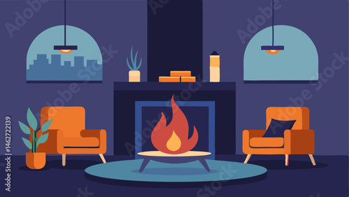 A sleek modern fireplace surrounded by cozy seating options.