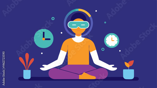 Mental Wellness Check A user meditating with AR glasses showing an emotional balance meter indicating levels of stress happiness and calmness.