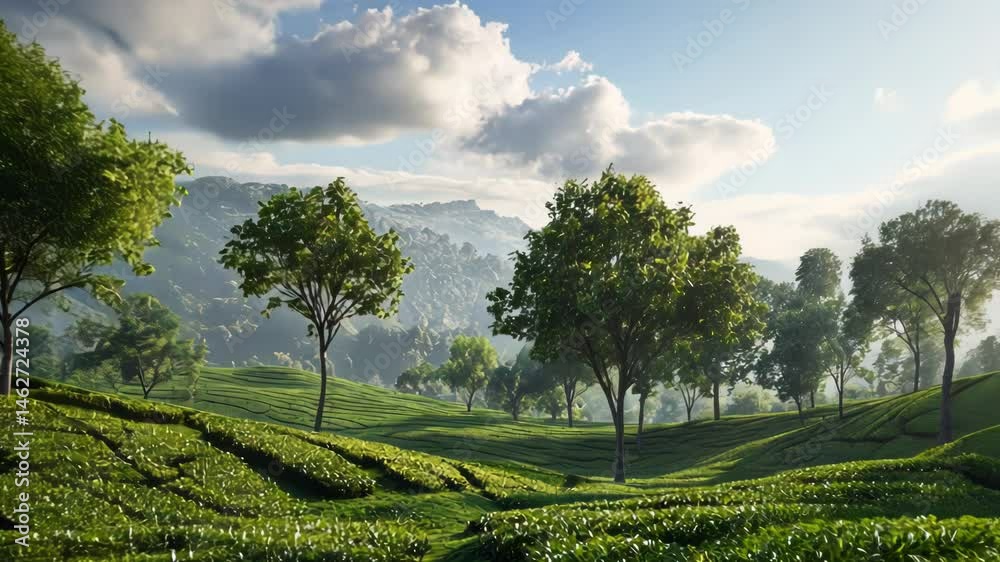 Rolling hills and lush green fields under a clear sky Rolling hills and lush green fields under a clear sky