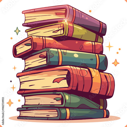 Flat vector illustration of stack of books on the white background. Vector EPS 10