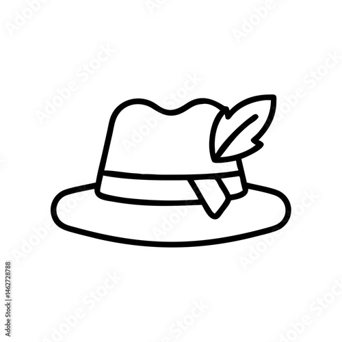 Bavarian hat Icon with feather outline design for Oktoberfest celebration  