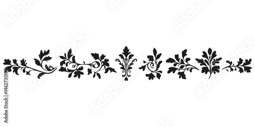 Ornate Floral Border Design Silhouette Set. Elegant Decorative Pattern For Invitations And Crafts. Isolated Vector Illustration Collection