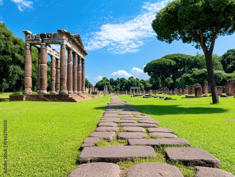 Fototapeta premium Ancient Roman ruins, pathway