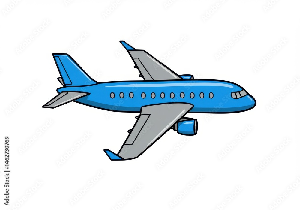 A blue and gray airplane isolated on white background A blue and gray airplane isolated on white background