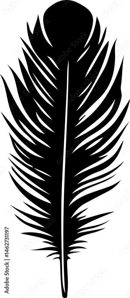 Fototapeta premium Black feather silhouettes in various shapes and styles, including curved, pointed, rounded, and detailed designs