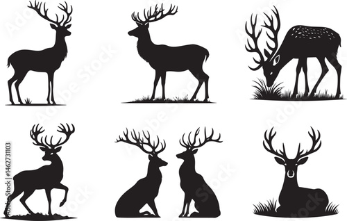 Collection of Elegant Black Deer Silhouettes