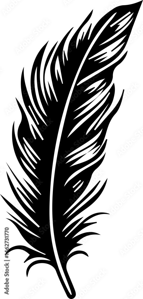 Obraz premium Black feather silhouettes in various shapes and styles, including curved, pointed, rounded, and detailed designs