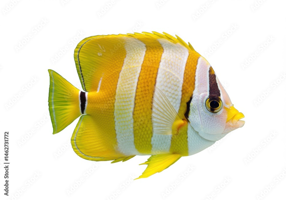 Naklejka premium Copperband butterflyfish swimming isolated on white background