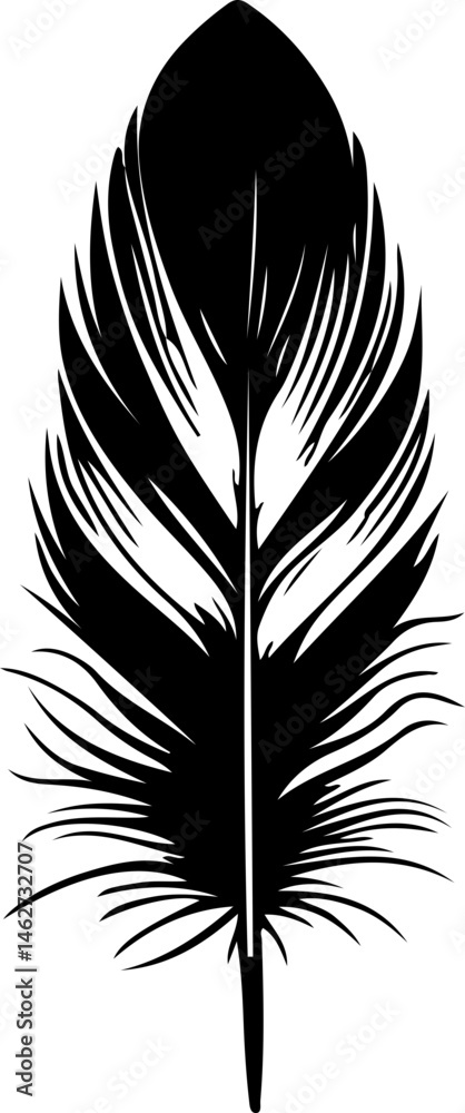 Obraz premium Black feather silhouettes in various shapes and styles, including curved, pointed, rounded, and detailed designs