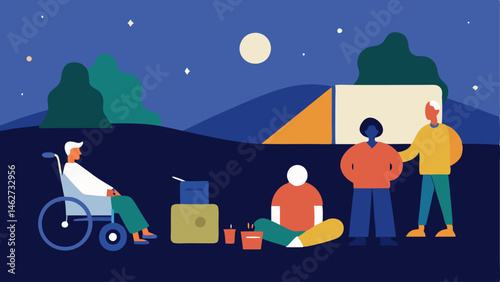 Outdoor Movie Night A family setting up an outdoor movie projector and screen with wheelchairaccessible seating arrangements and cozy blankets.