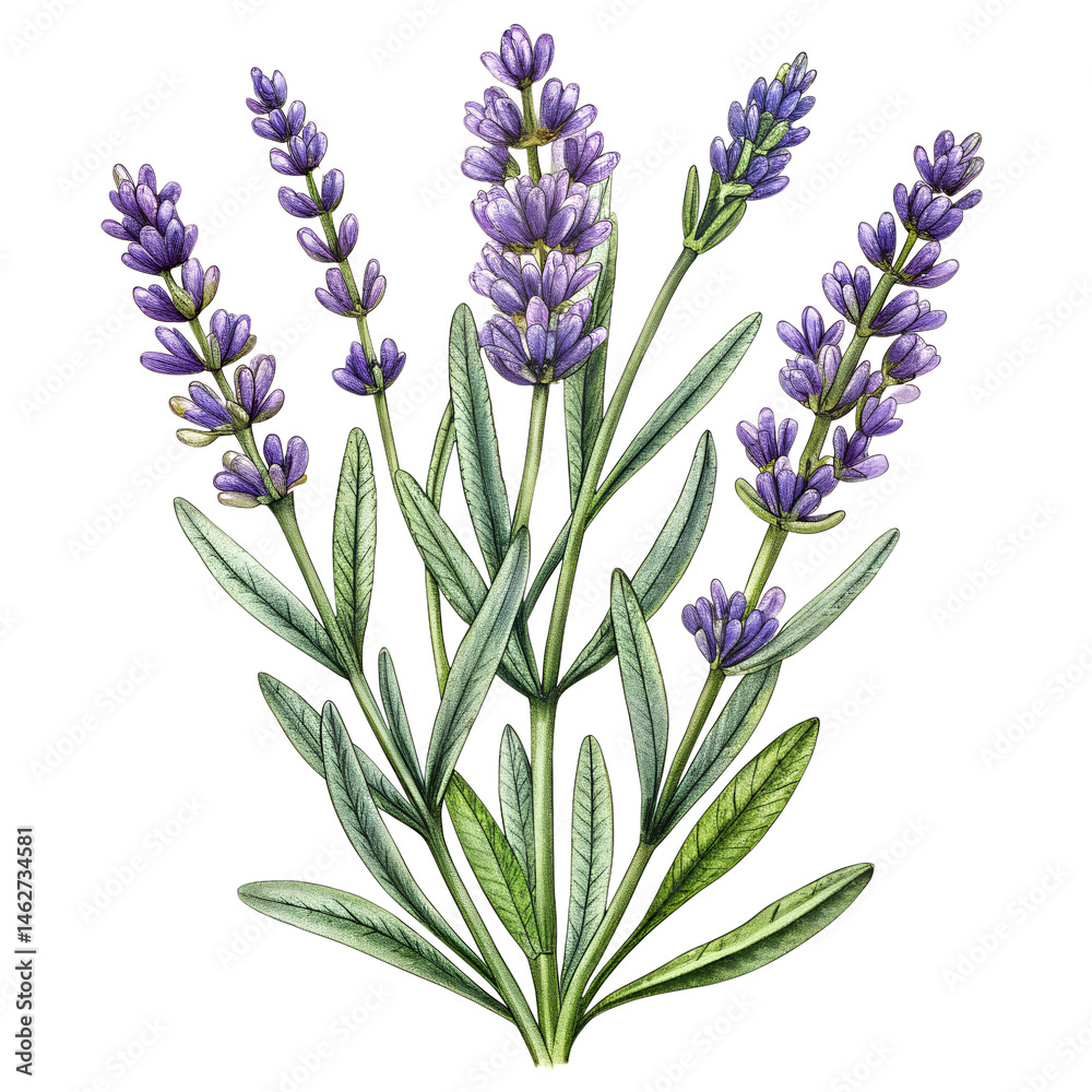 Fototapeta premium A bunch of purple lavender flowers, a blossom of nature, are isolated on white
