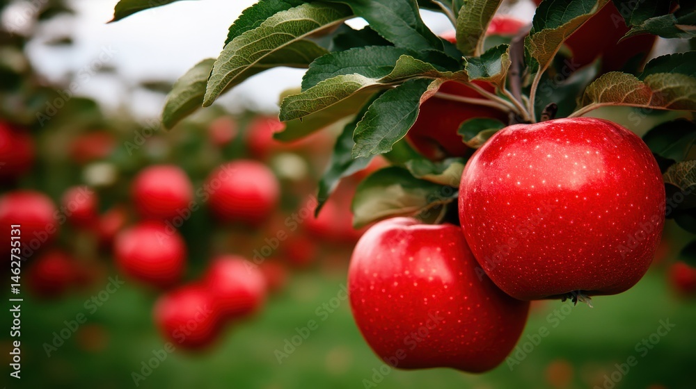 A close-up view of ripe red apples hanging from branches in a lush orchard, highlighting nature’s bounty and the joy of harvesting fresh fruit from the land. A close-up view of ripe red apples hanging from branches in a lush orchard, highlighting nature’s bounty and the joy of harvesting fresh fruit from the land.