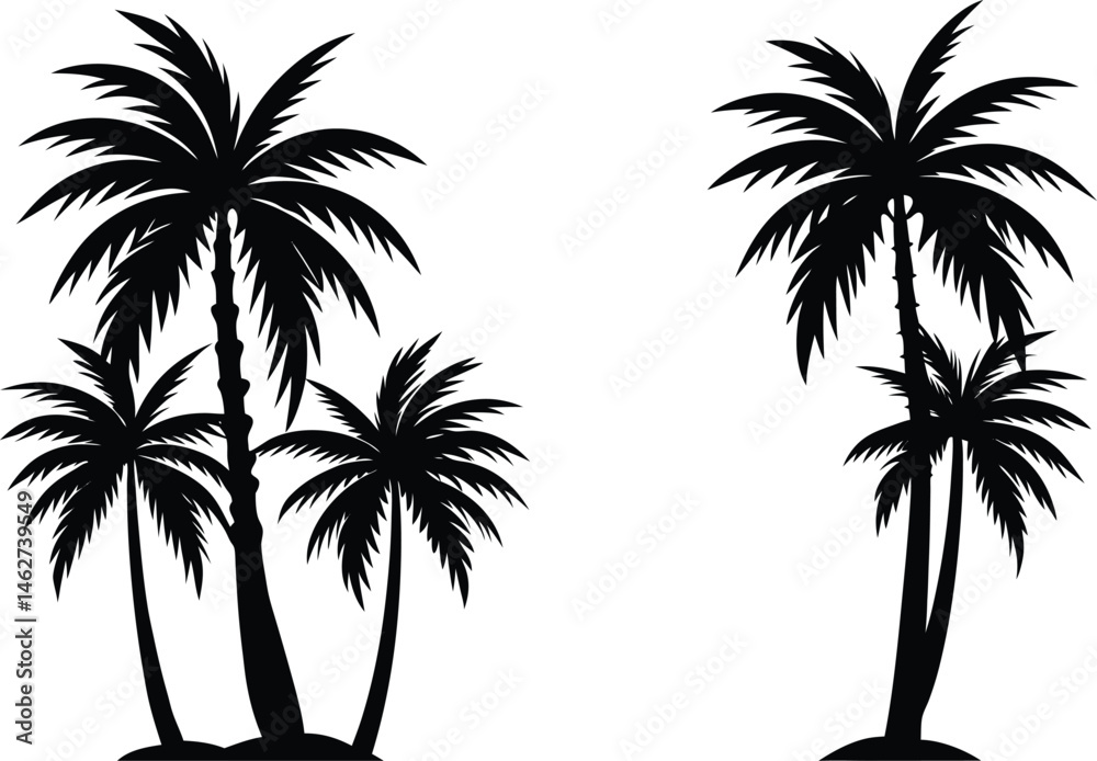 Fototapeta premium Palm tree silhouette vector set bundle isolated on white background