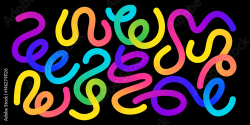Curvy undulating vivid lines - looping sinuous rainbow swirls, twisting shapes gradient abstract pattern. Flowing snake like winding organic forms wavy liquid colorful texture. Decorative dynamic bg