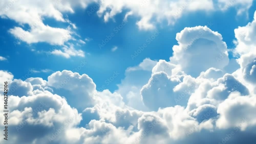 Fluffy puffy white cirrus or cirrostratus white cloud n cumulus cloudscape on beautiful sunny clear blue sky background in tropical summer or spring sunlight