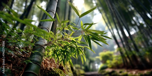 Serene bamboo forest bathed in sunlight