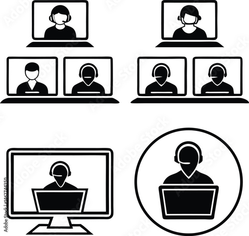 Silhouette Vector Collection of Virtual Meetings and Remote Work Scenes