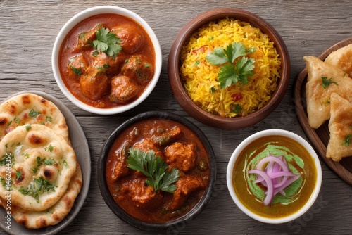 Warm Indian Cuisine: Aromatic Curries, Fluffy Rice, and Naan Bread