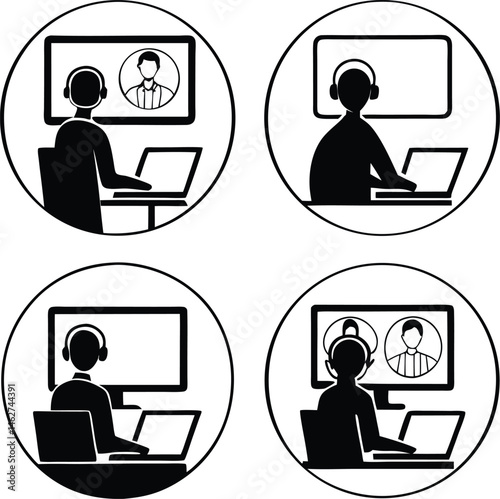 Silhouette Vector Collection of Virtual Meetings and Remote Work Scenes