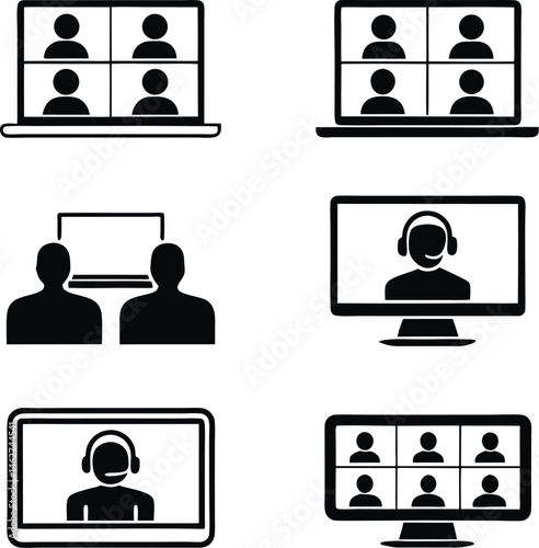 Silhouette Vector Collection of Virtual Meetings and Remote Work Scenes