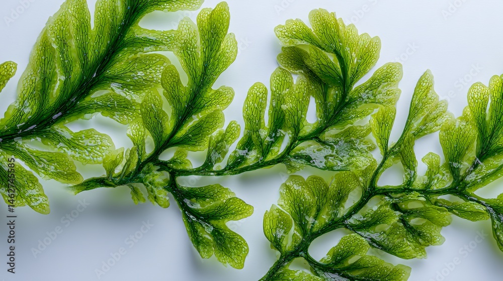 Fototapeta premium Detailed Green Aquatic Plant Macro Photography Lush Vibrant Water Botanical Nature Closeup Studio Shot Detailed Texture eco leaf