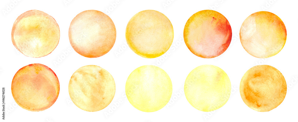 Set of watercolor orange round spots. Summer watercolor design element.