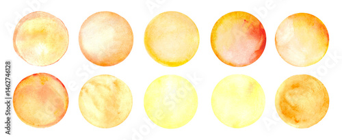 Obraz na płótnie Set of watercolor orange round spots. Summer watercolor design element. w salonie