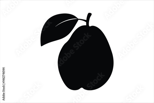 Guava fruit with leaf silhouette vector illustration