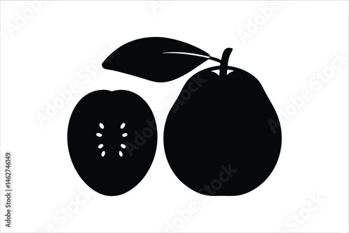 Guava fruit with leaf silhouette vector illustration