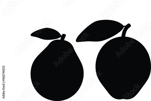 Guava fruit with leaf silhouette vector illustration
