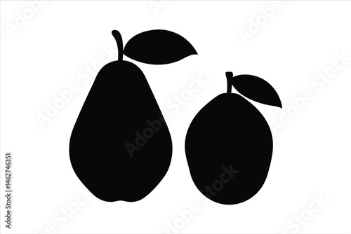 Guava fruit with leaf silhouette vector illustration