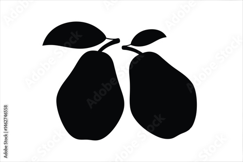 Guava fruit with leaf silhouette vector illustration