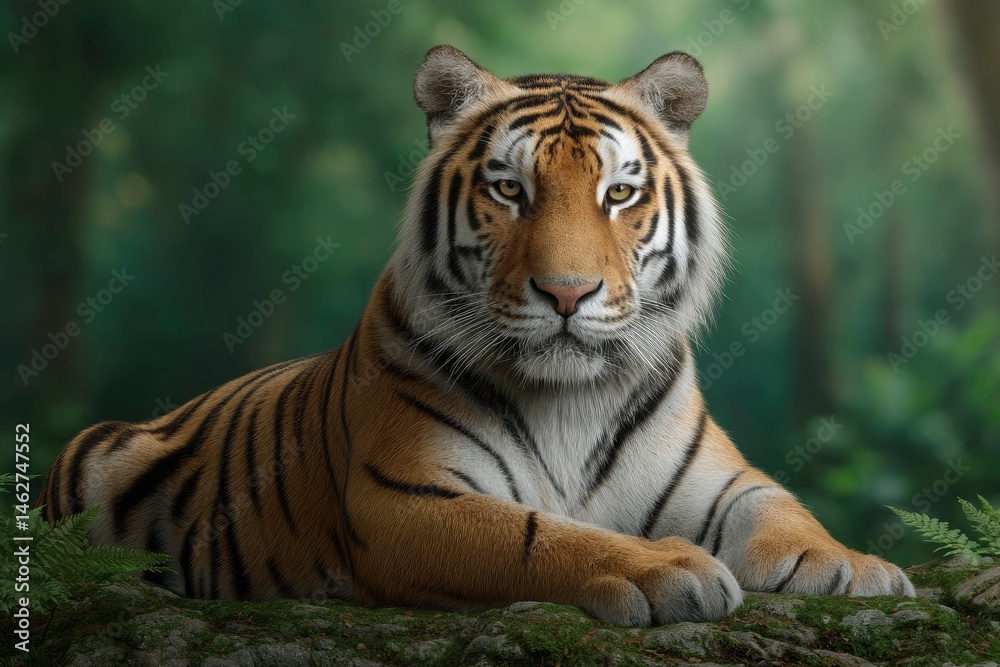 Obraz premium Majestic Tiger: A Serene Portrait in Lush Forest