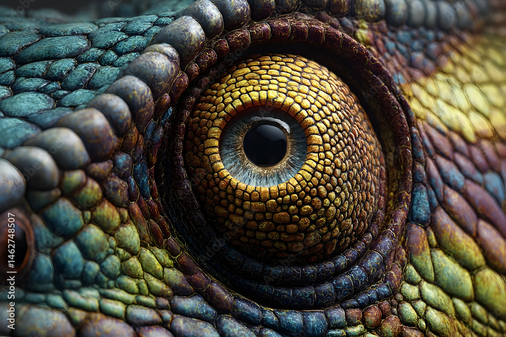Fototapeta premium Close-up view of a chameleon's eye and skin texture.