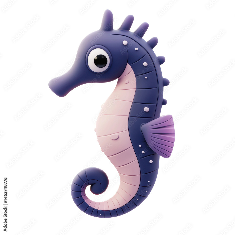 Fototapeta premium Cute cartoon seahorse with purple and pink details, cut out - stock png.