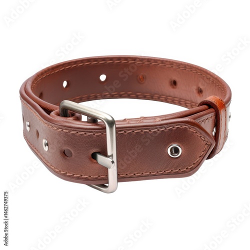 Brown leather dog collar isolated on white background