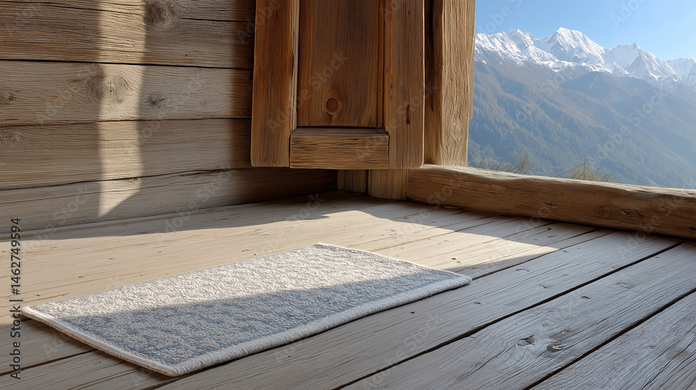 Intricately Patterned Prayer Rug on Weathered Wooden Floor