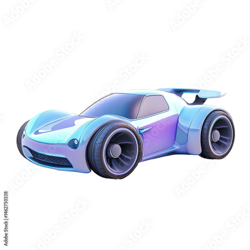 Sleek futuristic toy car with aerodynamic design and large wheels, cut out - stock png.