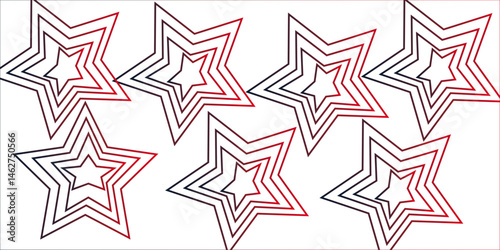 Repetition of Pentagon Star Concentric Pattern in Random on White Isolated Business concept. Design for fabric, wrapping paper, background, wallpaper.