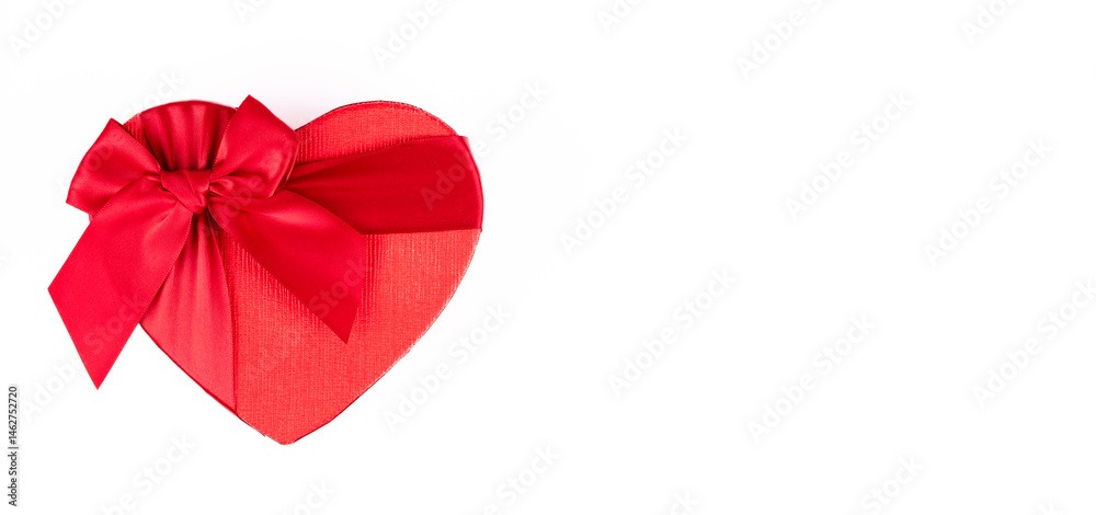 Red and heart shaped chocolate or candy box on white background
